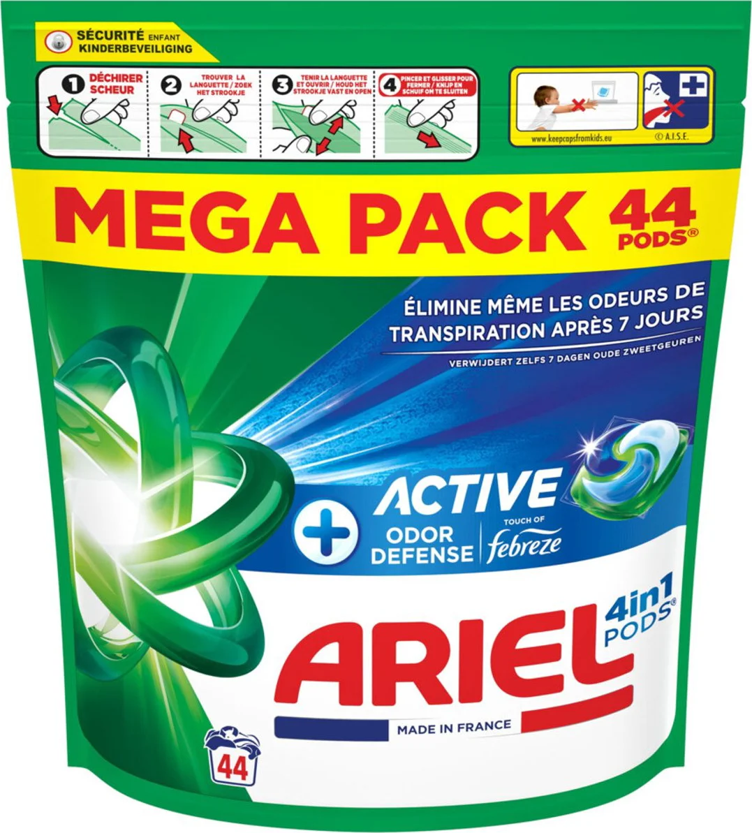 Ariel 4in1 Wasmiddel Pods Actieve Geurbestrijding 44 stuks