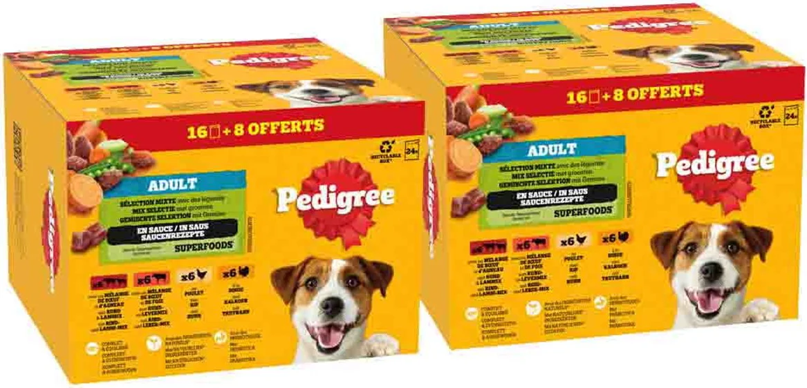 2x Pedigree Hondenvoer Nat Adult Selectie in Saus Multipack 24x100 gr