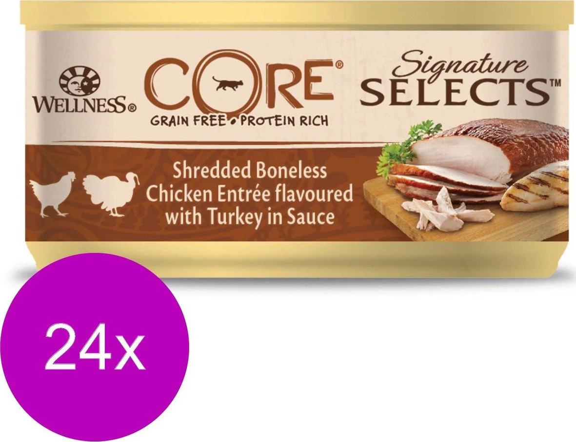 24x Wellness Core Kattenvoer Signature Selects Shredded Kip - Kalkoen 79 gr
