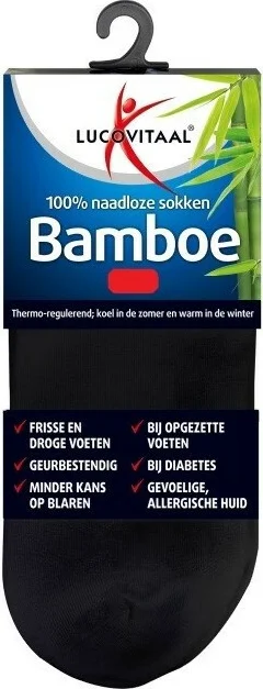 Lucovitaal Bamboe Enkelsok Zwart Maat 35-38 1 paar