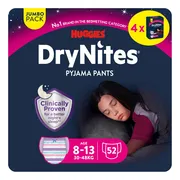 Huggies DryNites luierbroekjes - meisjes - 8 tot 13 jaar (30 - 48 kg) - 52 nachtbroekjes - voordeelverpakking