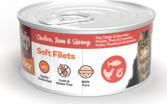 12x HobbyFirst Feline Blik Zachte Filets Kip & Tonijn & Garnalen 70 gr
