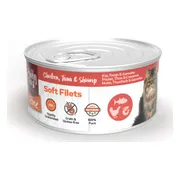 12x HobbyFirst Feline Blik Zachte Filets Kip & Tonijn & Garnalen 70 gr