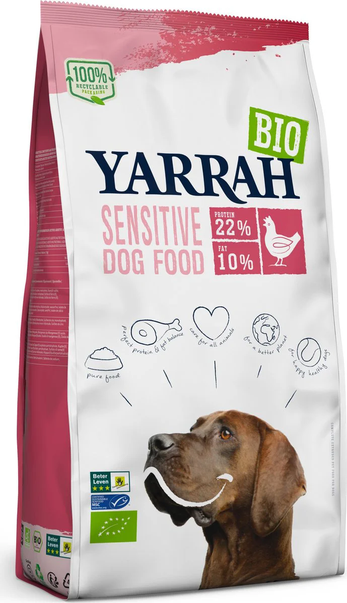 Yarrah Bio Hondenvoer Sensitive Adult Kip & Rijst 10 kg