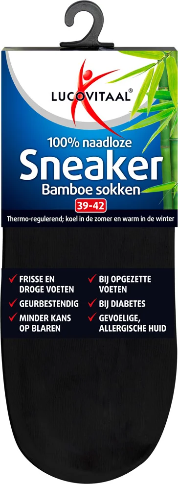 12x Lucovitaal Bamboe Sneakersok Zwart maat 39-42 1 paar