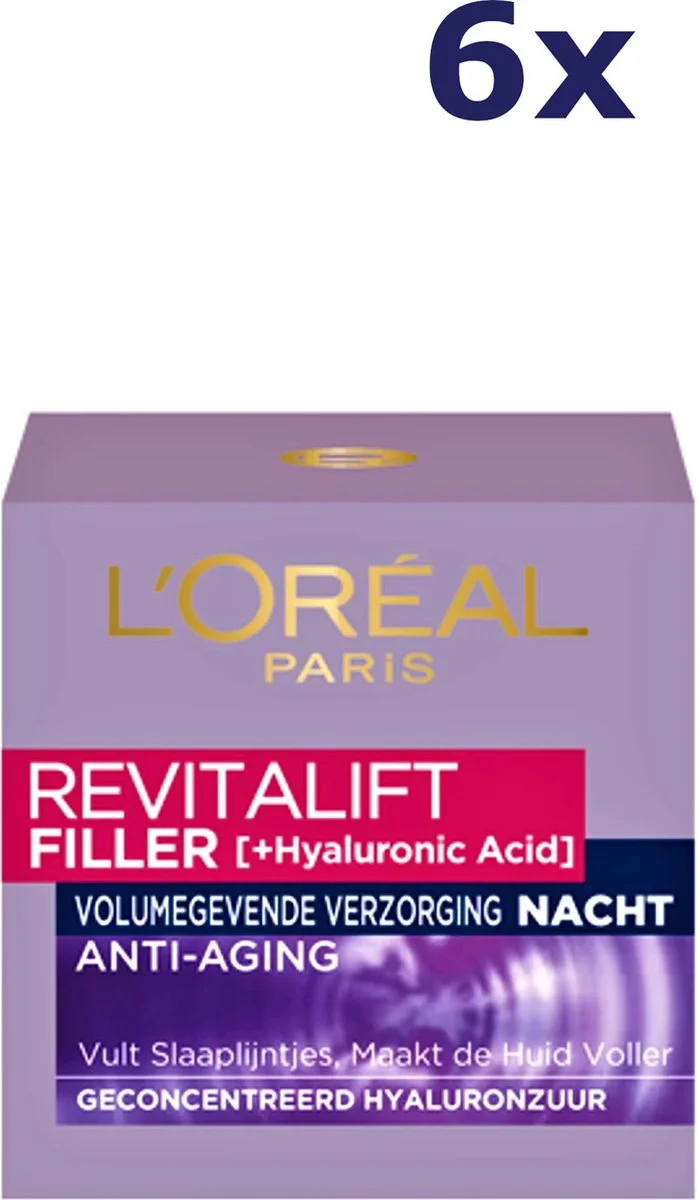 6x L'Oréal Revitalift Filler Nachtcrème 50 ml