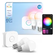 Philips Hue Essential A60 White and Color Starter Pack E27 806lm 2-pack + Bridge