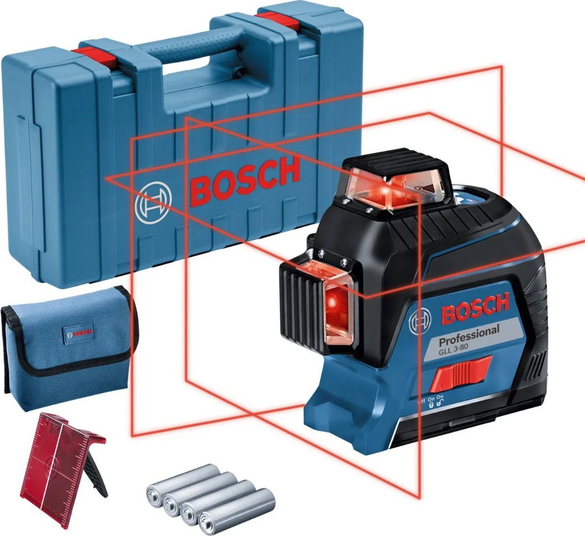 Bosch Professional GLL 3-80 Kruislijnlaser rood 3x 360° in koffer - 0601063S00