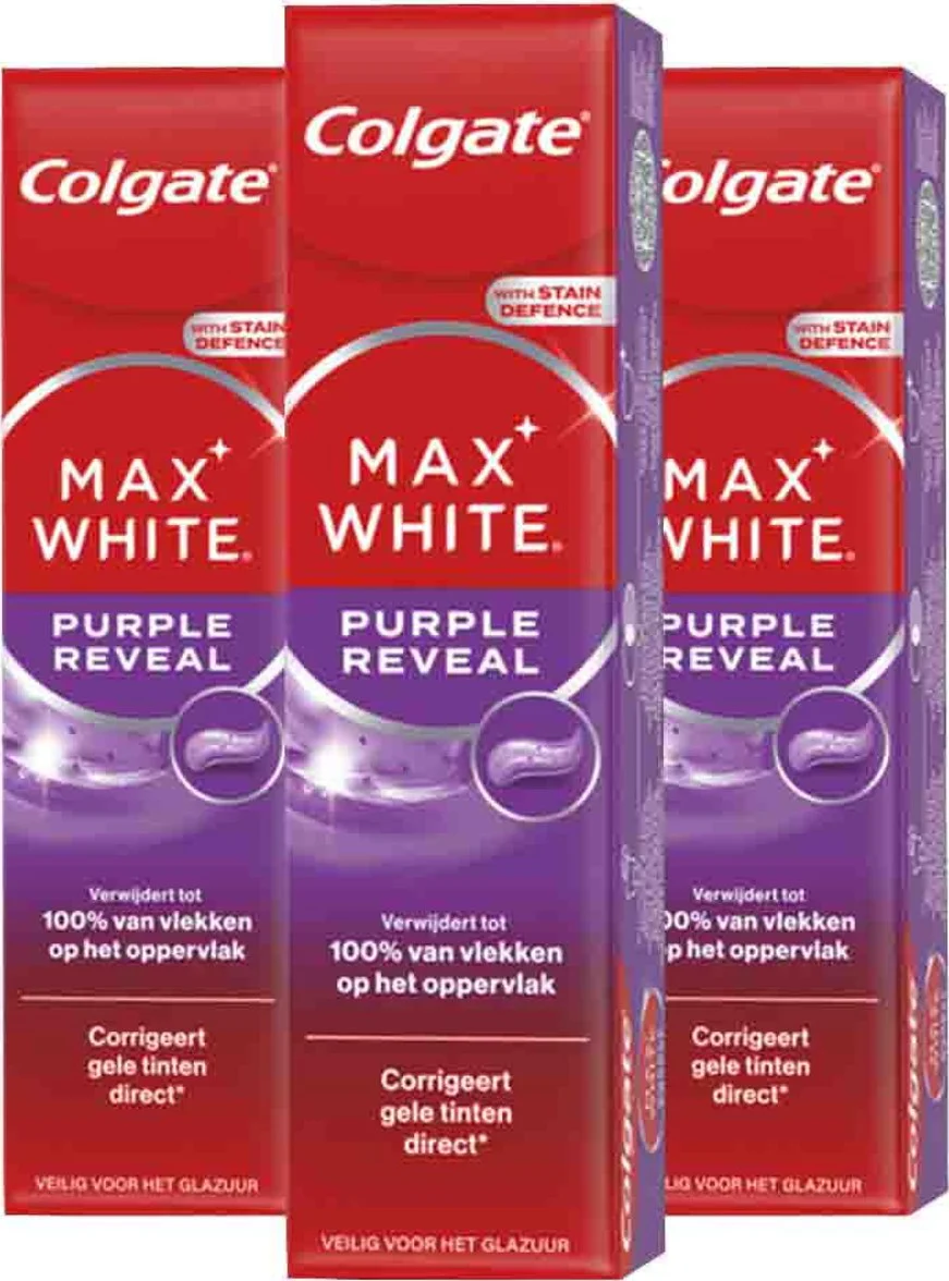 3x Colgate Tandpasta Max White Purple Reveal 75 ml