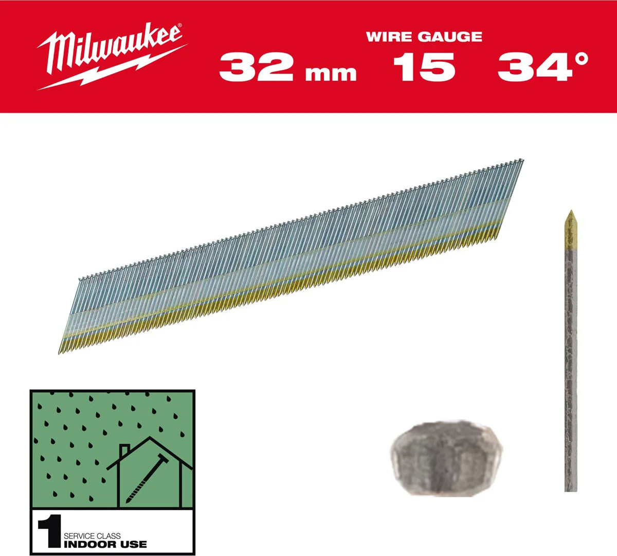 Milwaukee Nagels 15 Ga | 34° | 32mm | Gegalvaniseerd | VE=4000 - 4932492574