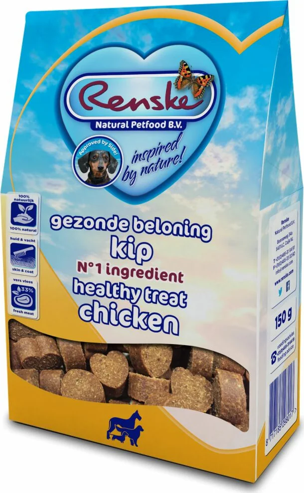 Renske Gezonde Beloning Hartjes Hondensnack Kip 150 gr
