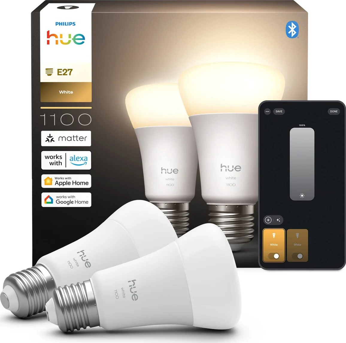 Philips Hue A60 White E27 1100lm 2-pack