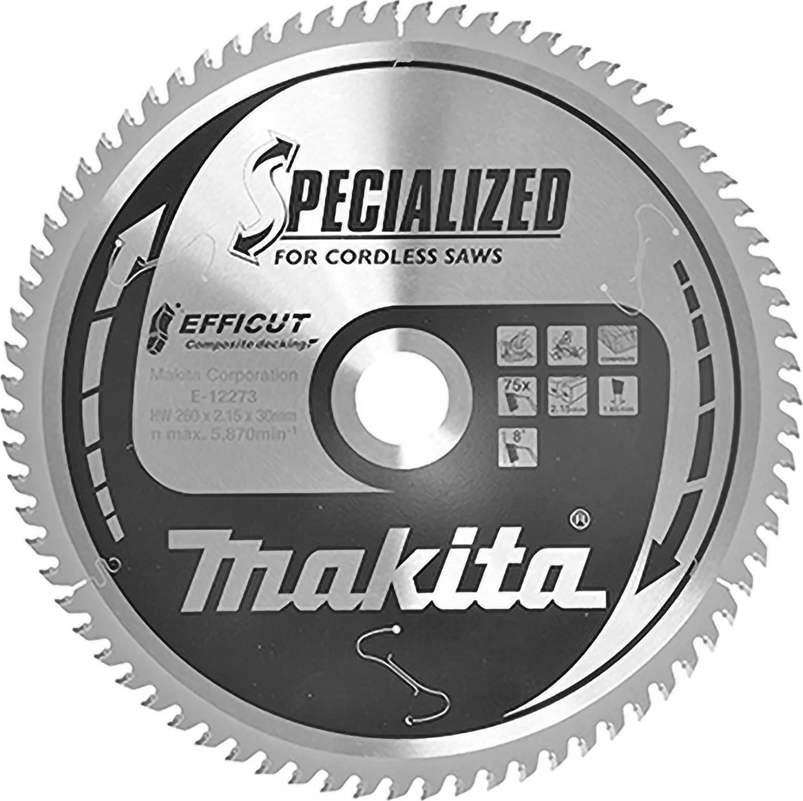 Makita E-12273 Afkortzaagblad WPC | Efficut | 260 x 30 mm | 75-tands