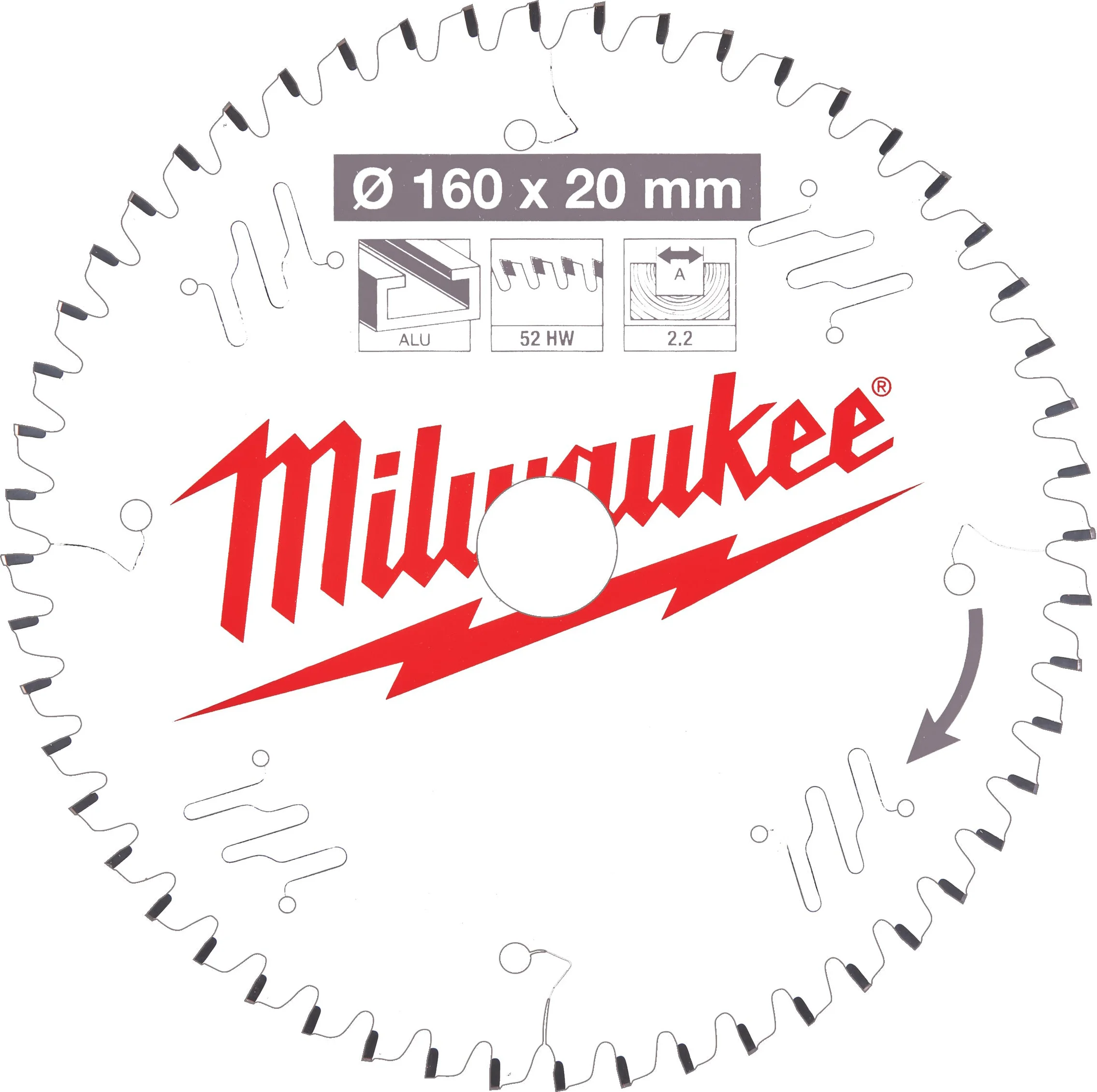 Milwaukee Cirkelzaagblad voor Kunststof | Ø 160mm Asgat 20mm 52T - 4932471292