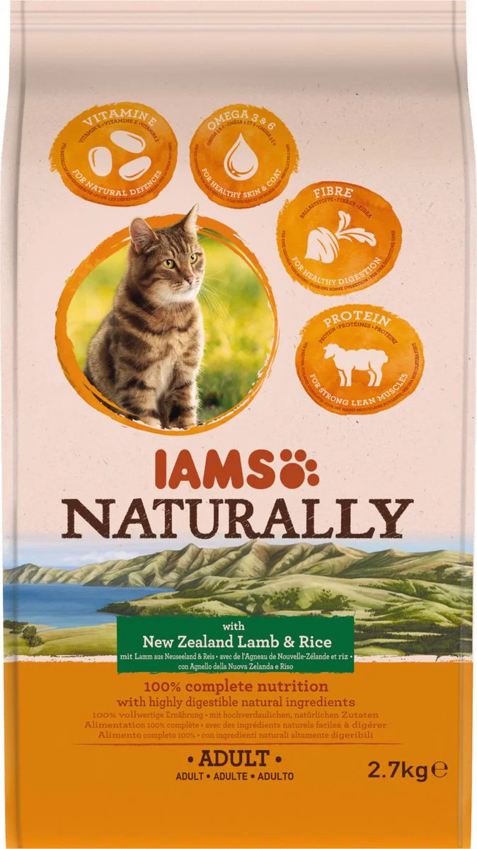 IAMS Naturally Kat Adult New Sealand Lam & Rijst 2,7 kg