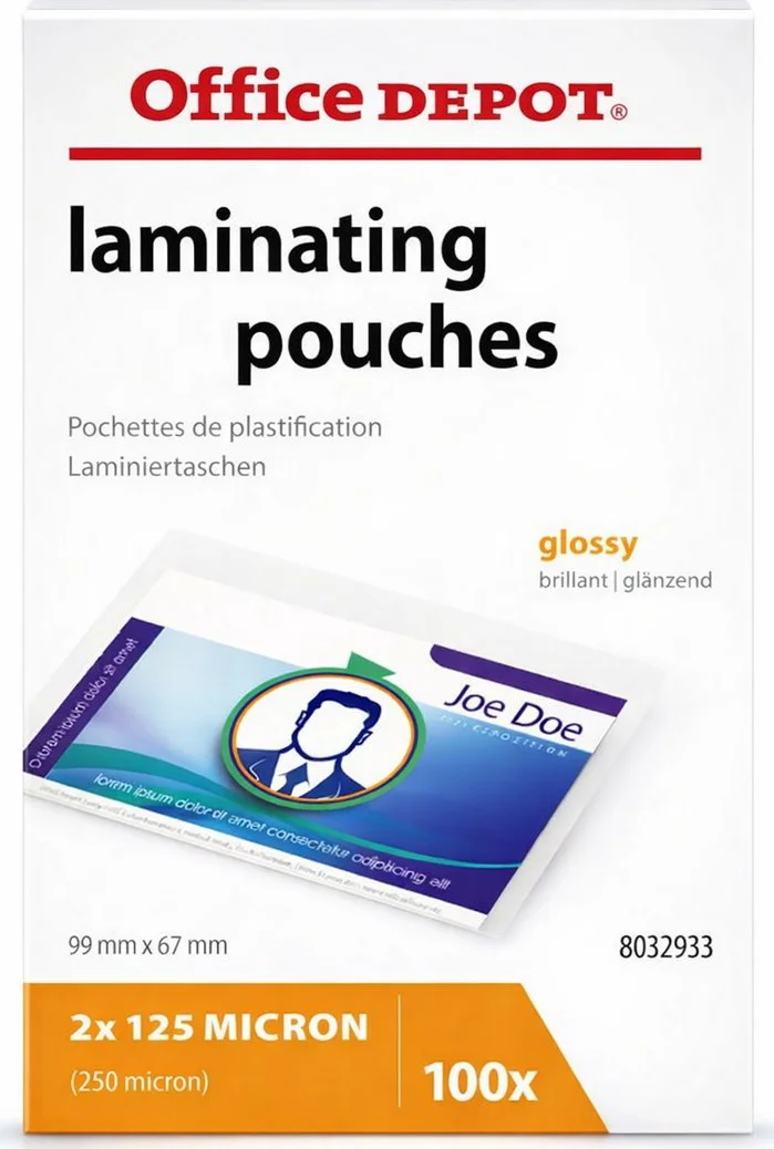 Office Depot - Lamineerhoes - Visitekaartje & Creditcard - Glanzend - 250 Micron - Transparant - 100 Stuks