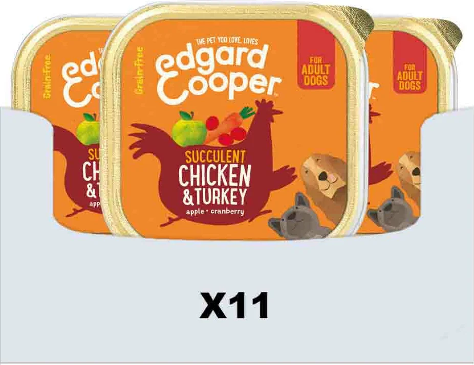 11x Edgard & Cooper Kuipje Vers Vlees Hondenvoer Kip - Kalkoen 150 gr