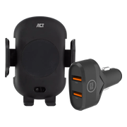ACT Telefoonhouder Auto Luchtrooster/Dashboard met Draadloos Opladen + Oplader 18W