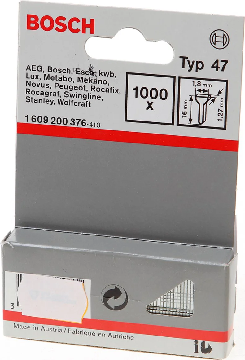 Bosch Professional Nagel type 47 | 16 mm | 1,8 x 1,27 mm | 1000 stuks - 1609200376