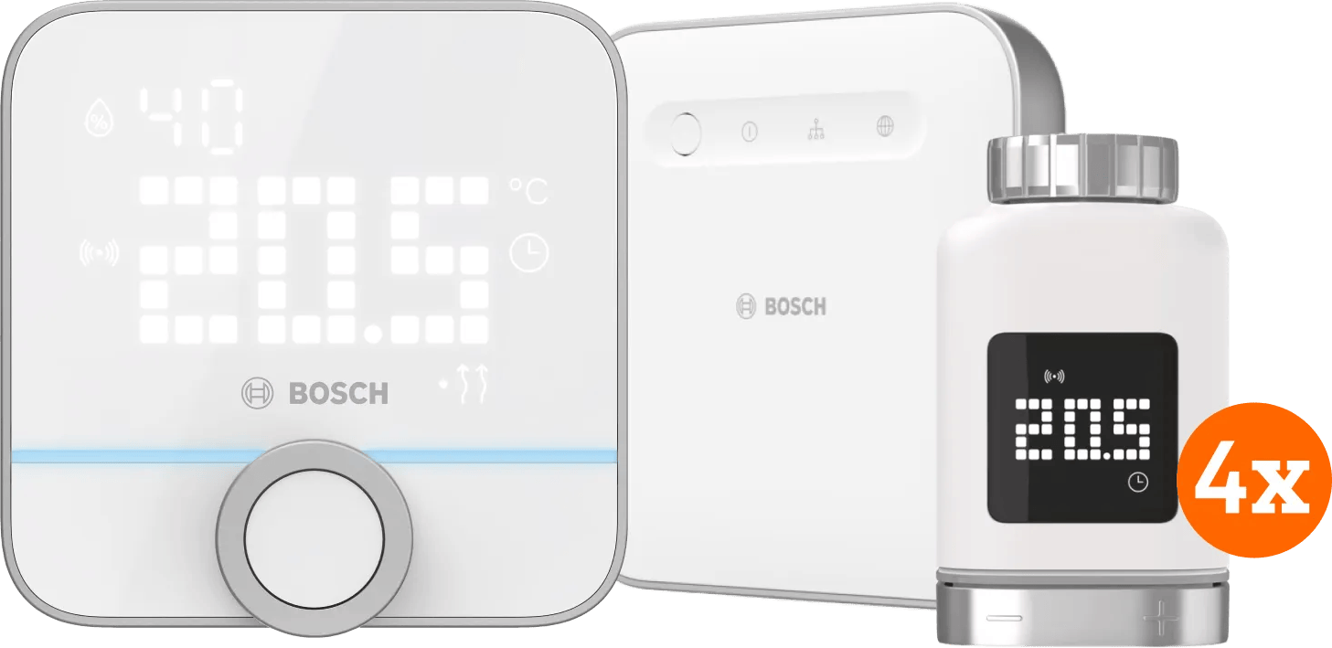 Bosch Slimme Radiatorknoppen 4-Pack + Slimme Kamerthermostaat + Smart Home Controller
