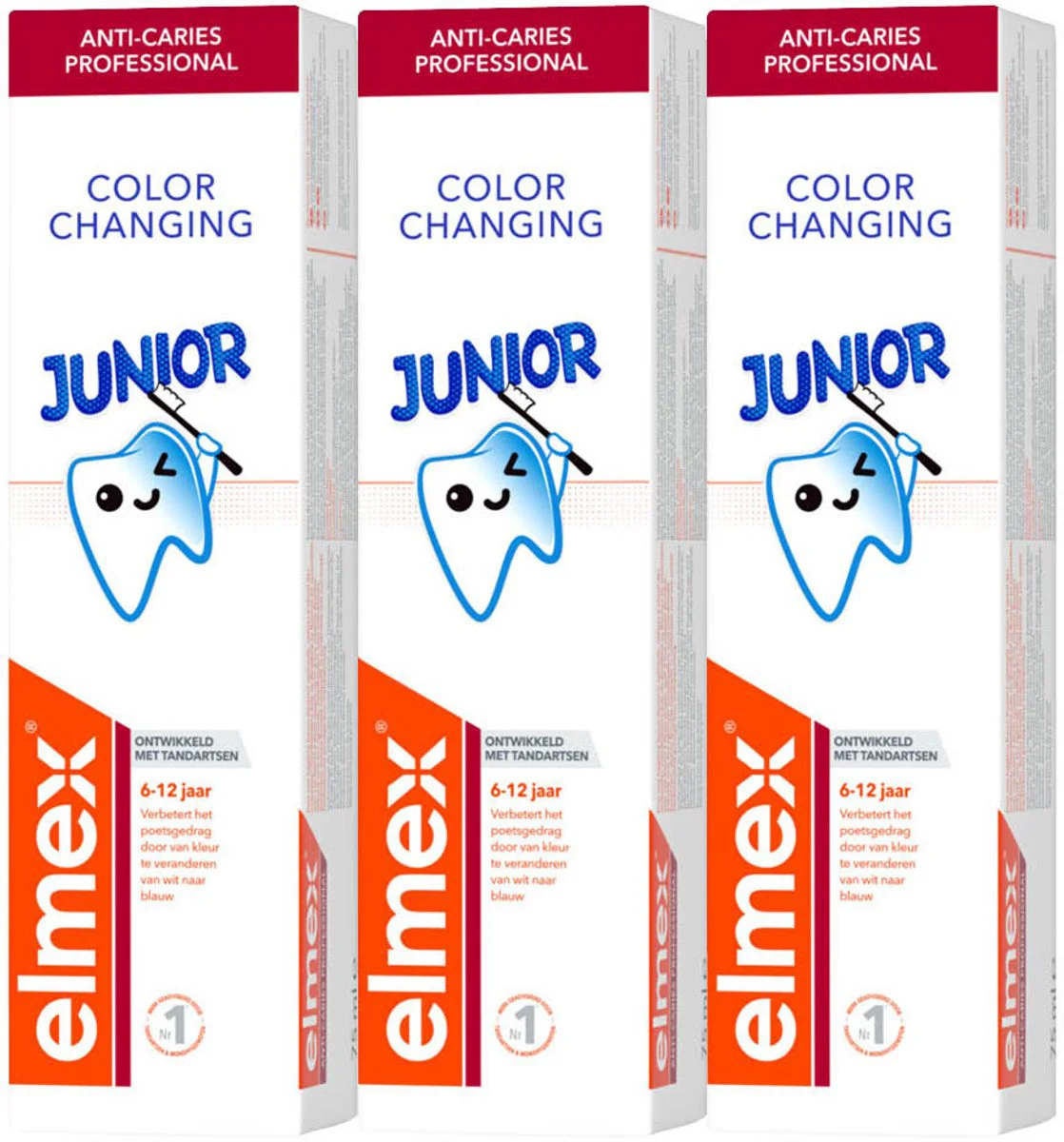 3x Elmex Tandpasta Junior (6-12 Jaar) Colour Changing 75 ml