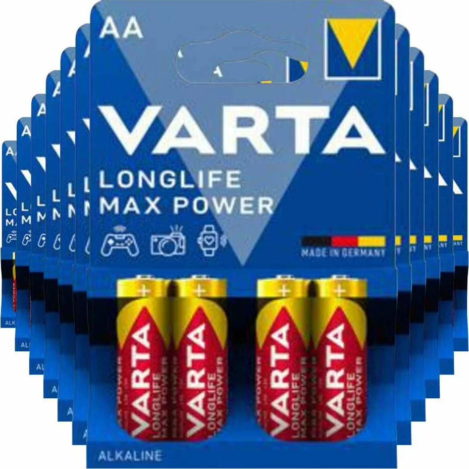 12x Varta Longlife Max Power Alkaline Batterijen AA 4 stuks