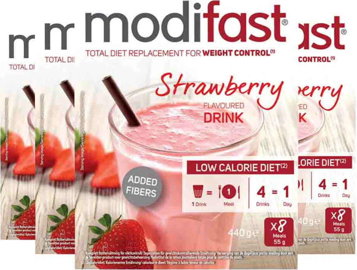 4x Modifast Weight Control Milkshake Aardbei 8 x 55 gr