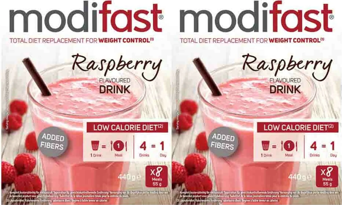 2x Modifast Weight Control Milkshake Raspberry 8 x 55 gr