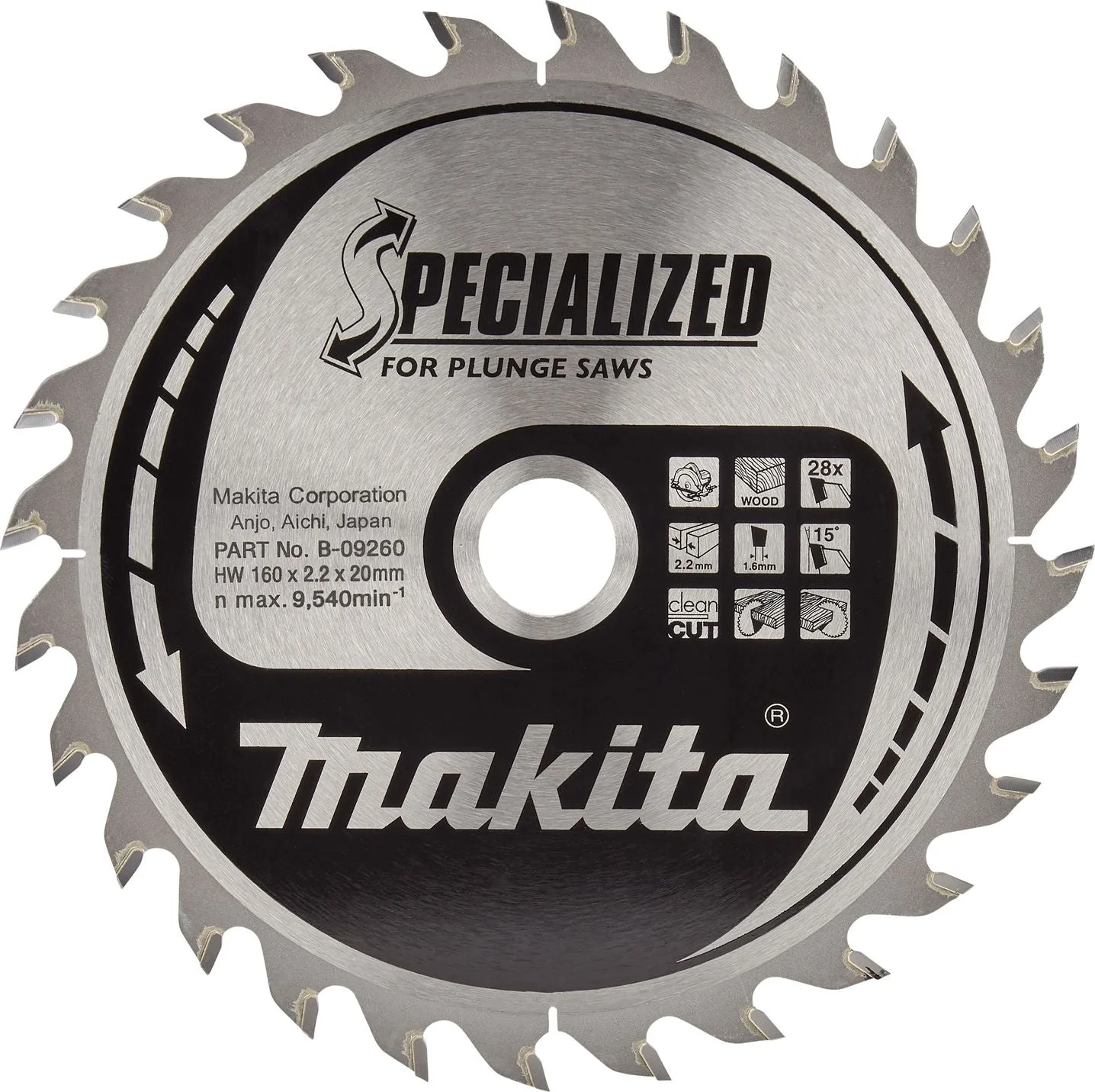 Makita Invalcirkelzaagblad voor Hout | Specialized | Ø 160mm Asgat 20mm 28T - B-09260