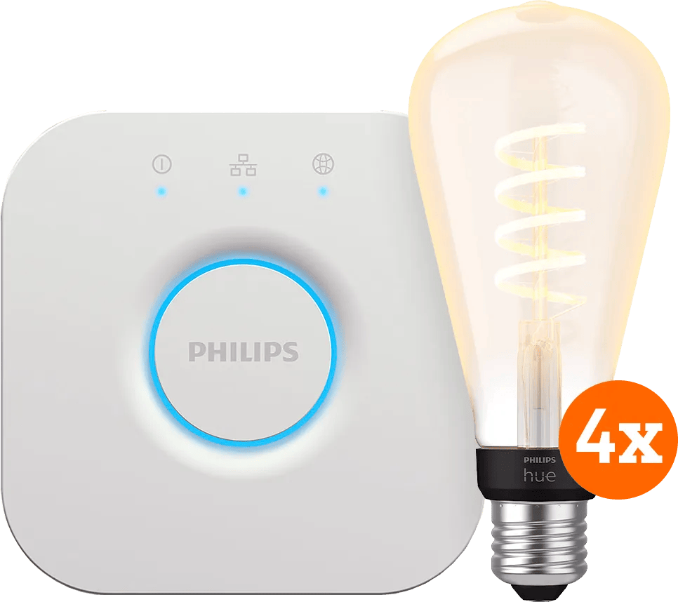 Philips Hue Filament White Ambiance Edison XL 4-Pack + Bridge