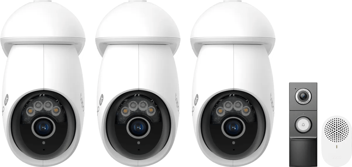 TP- Link Tapo C560WS 3-Pack + D235 Smart Battery & Wired Doorbell
