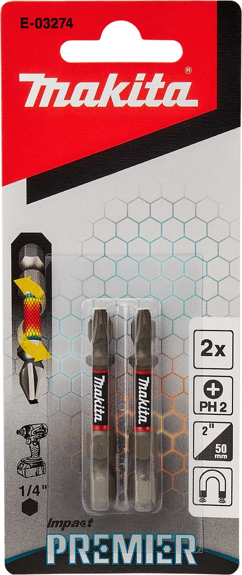 Makita E-03274 Impact Premier Slagschroefbit PH2 x 50 mm 2 stuks