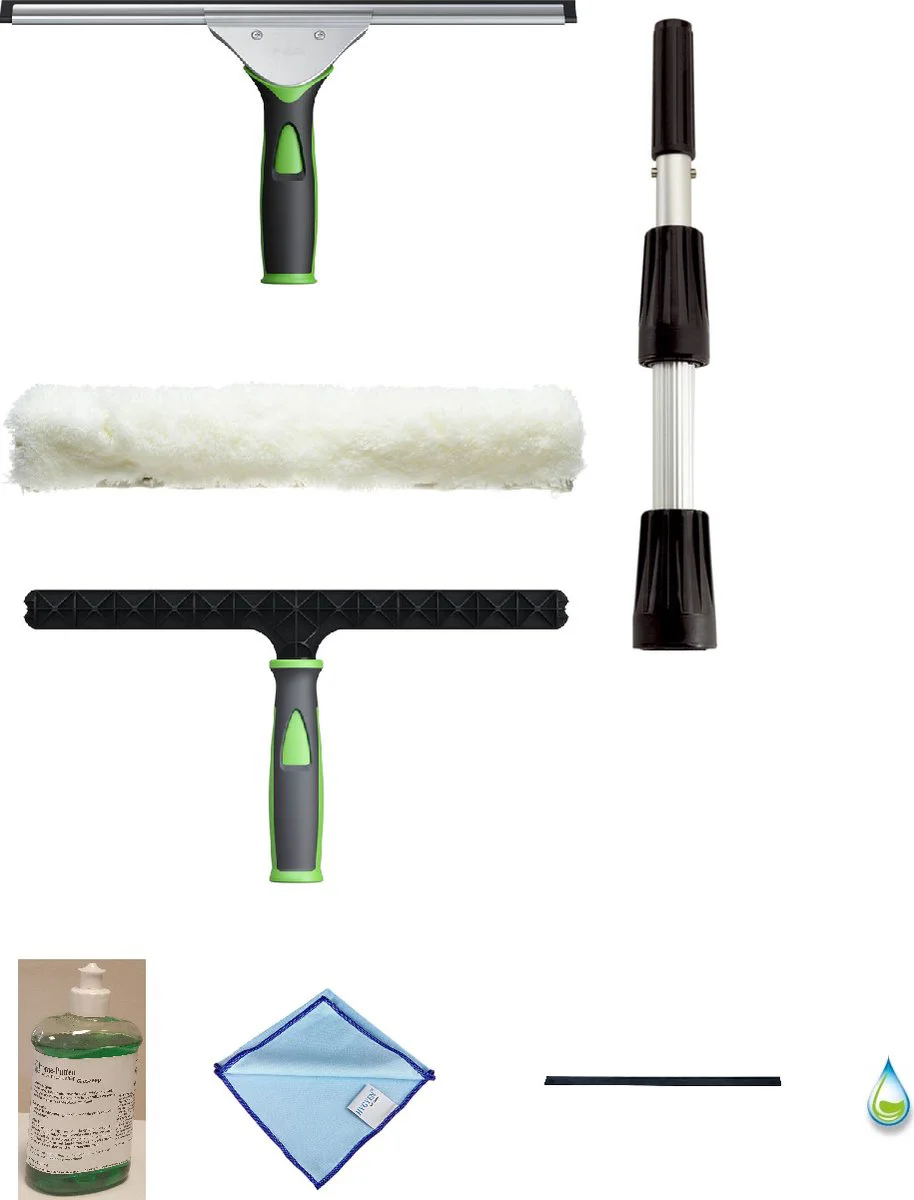 Telescoopsteel ramenwassen Raamwisser met telescoopsteel Ramenwassen Pulex-Zeemset 4.5m - luxe raamwisser 35 cm pulex - 35cm pulex inwasser met hoes