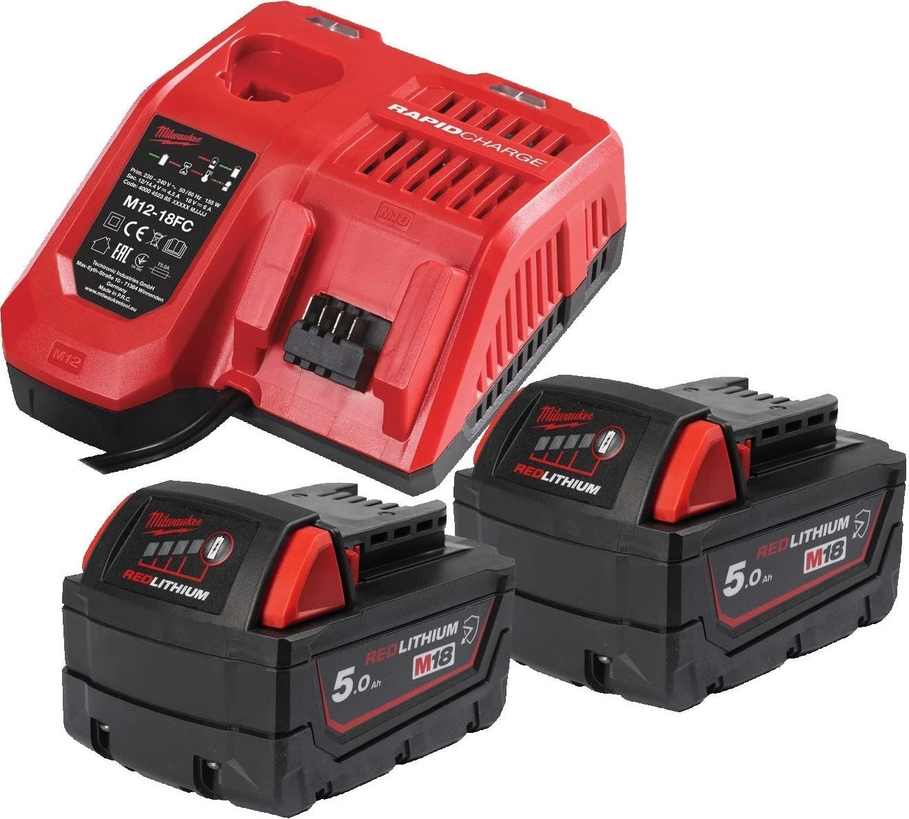 Milwaukee M18 NRGCR-502 Chemisch Bestendige Accu Starterset 18V 2x 5.0Ah - 4932479831