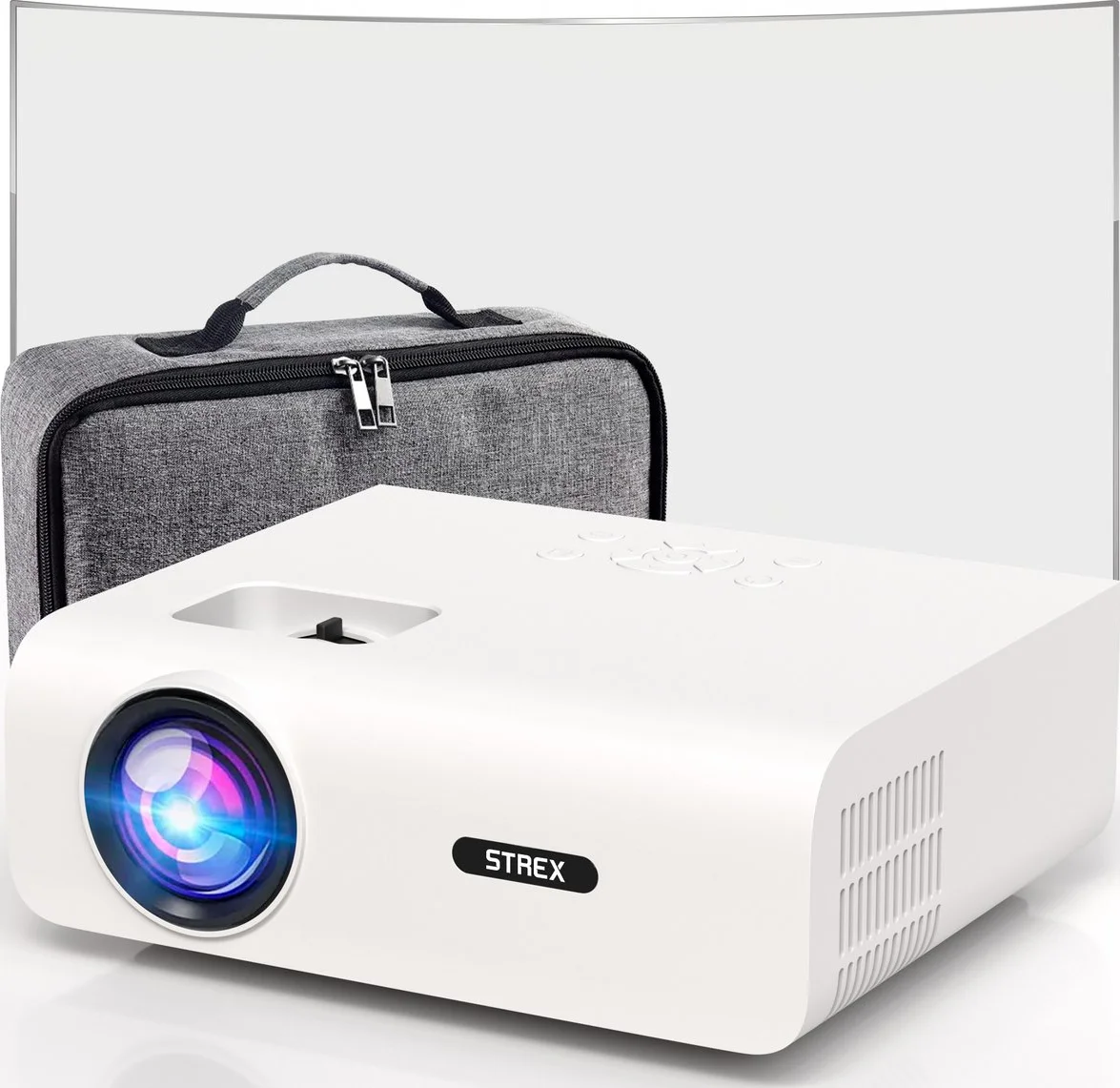 Strex Mini Beamer WiFi - Beamer 1080P Full HD - 15000 Lumen - Projector met Bluetooth en Draadloos Streamen - Inclusief Opbergtas & Projectiescherm