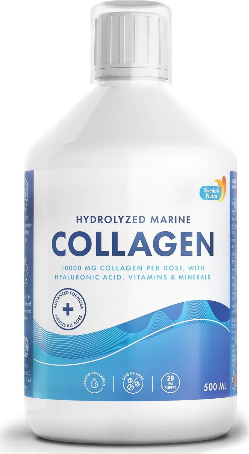 Swedish Nutra Liquid Vloeibare Collageen 10000 Marine - 500ml - Hyaluronzuur & Vitamine C - Anti-Rimpel Formule - Jeugdige Huid, Sterk Haar, Gezonde Nagels - Natuurlijk & Krachtig
