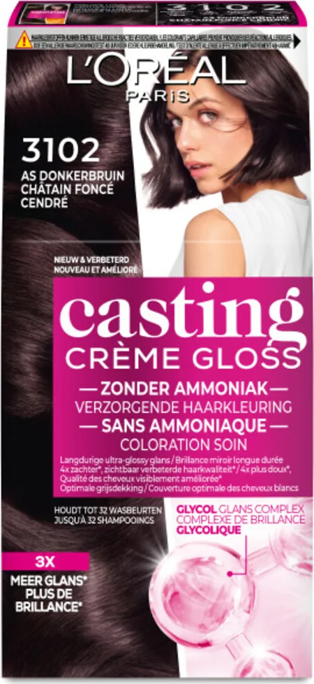 3x L'Oréal Casting Crème Gloss Semi-Permanente Haarkleuring 3102 Donker Parelmoer Asbruin