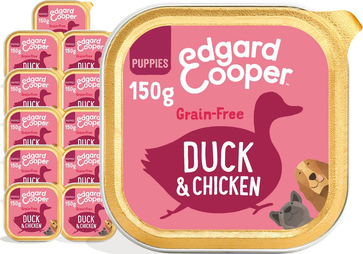 11x Edgard & Cooper Kuipje Vers Vlees Puppy Hondenvoer Eend - Kip 150 gr