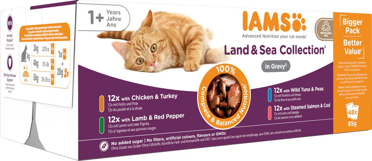 IAMS Delights Land - Sea in Saus 48 x 85 gr
