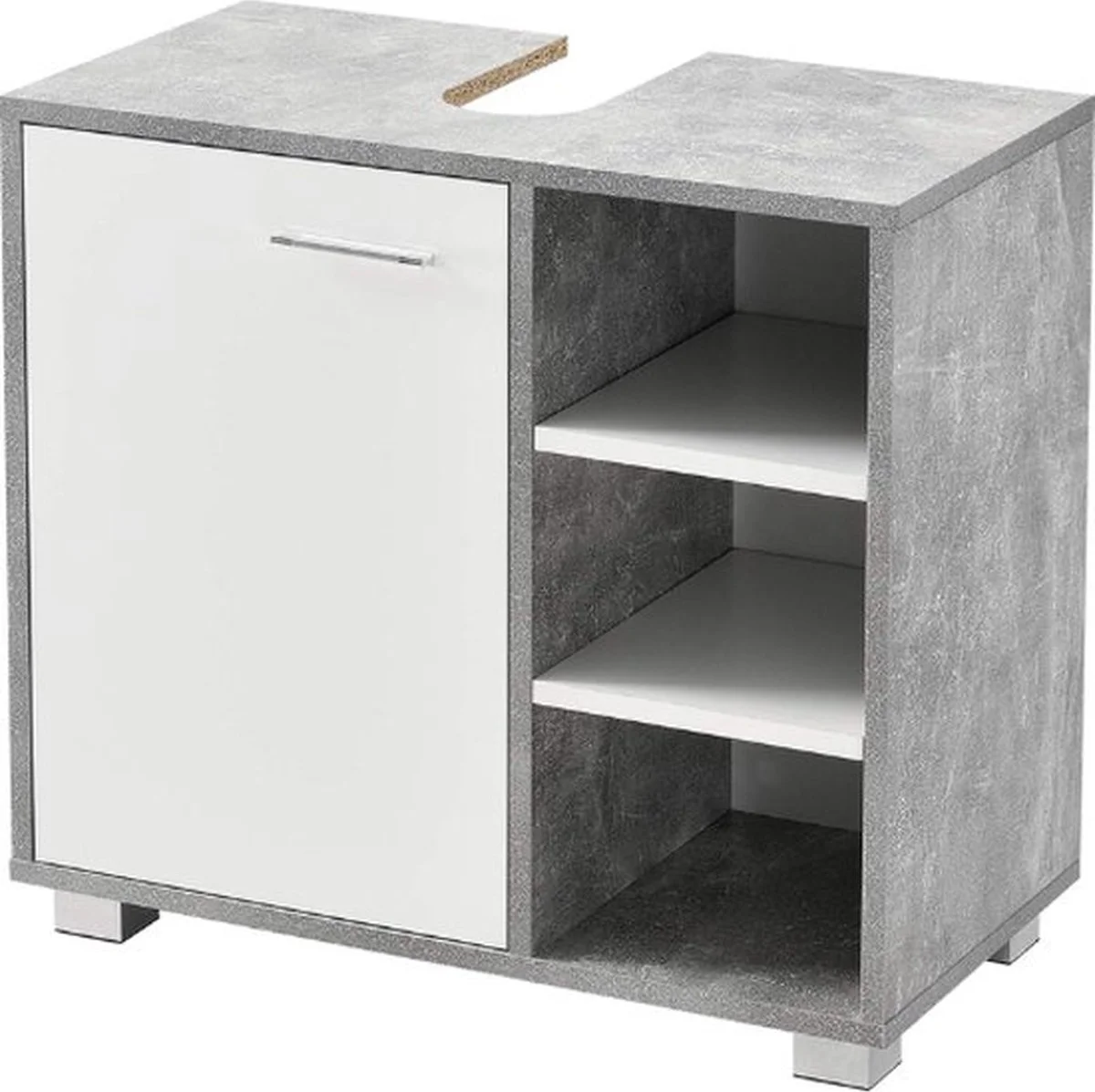 Luxe Wastafel Onderkast – Met Uitsparing – Vrijstaand – Badkamer Kastje – Betonlook – 4 Lades – Stijlvol Design – Grijs