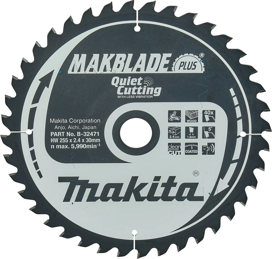 Makita B-32471 Afkortzaagblad Hout | Makblade-Plus | 255 x 30 mm | 40-tands
