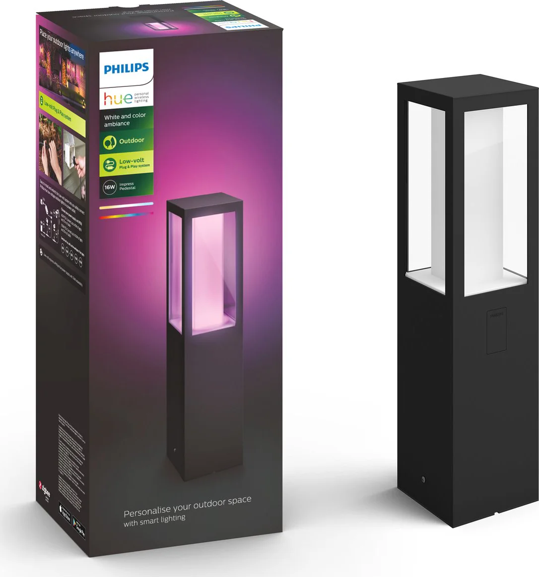 Philips Hue Impress sokkellamp White and Color zwart laag uitbreiding