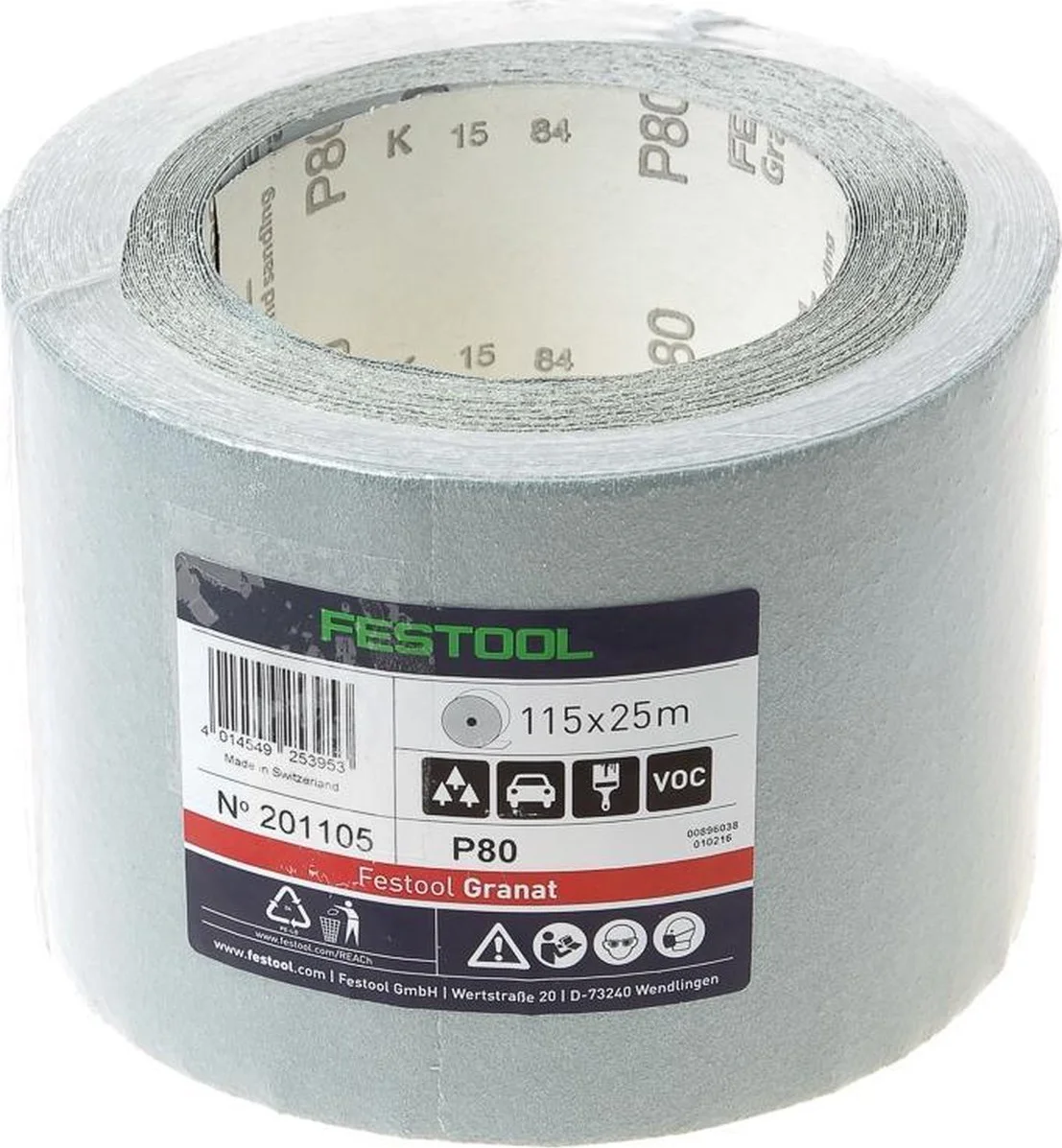 Festool 115x25m P150 GR Handschuurrol Granat - 201108