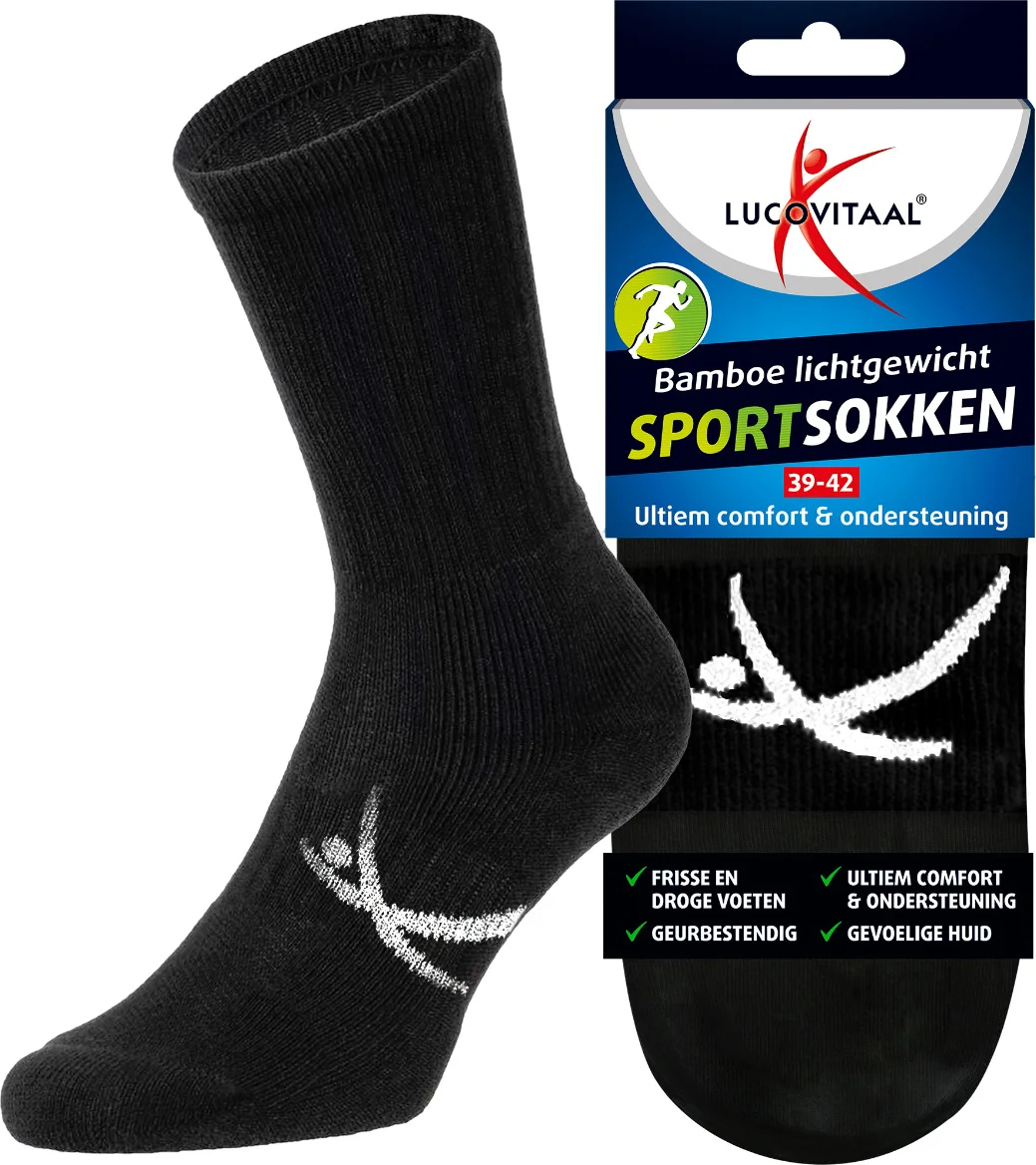 Lucovitaal Sportsokken Bamboe Zwart 39-42 1PR