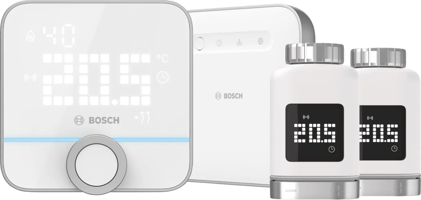 Bosch Slimme Radiatorknoppen 2-Pack + Smart Home Controller + Slimme Kamerthermostaat 230V