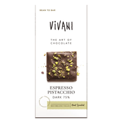Vivani Chocoladereep Puur 75% Cacao Espresso Pistacchio 80GR