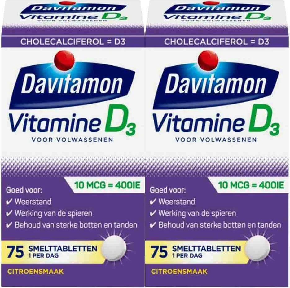 2x Davitamon Vitamine D Volwassenen 75 smelttabletten