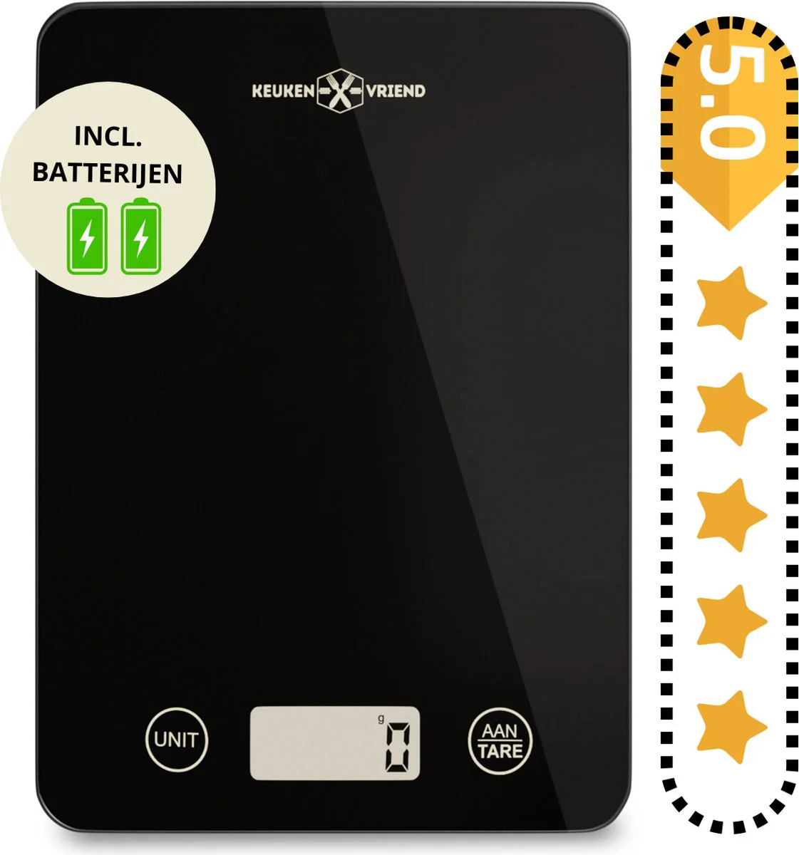 Keukenvriend Keukenweegschaal Digitaal – Weegschaal Keuken - Inclusief 3 Extra Reserve Batterijen – Keuken Weegschaal - Tarra functie – Nederlands Bedieningspaneel