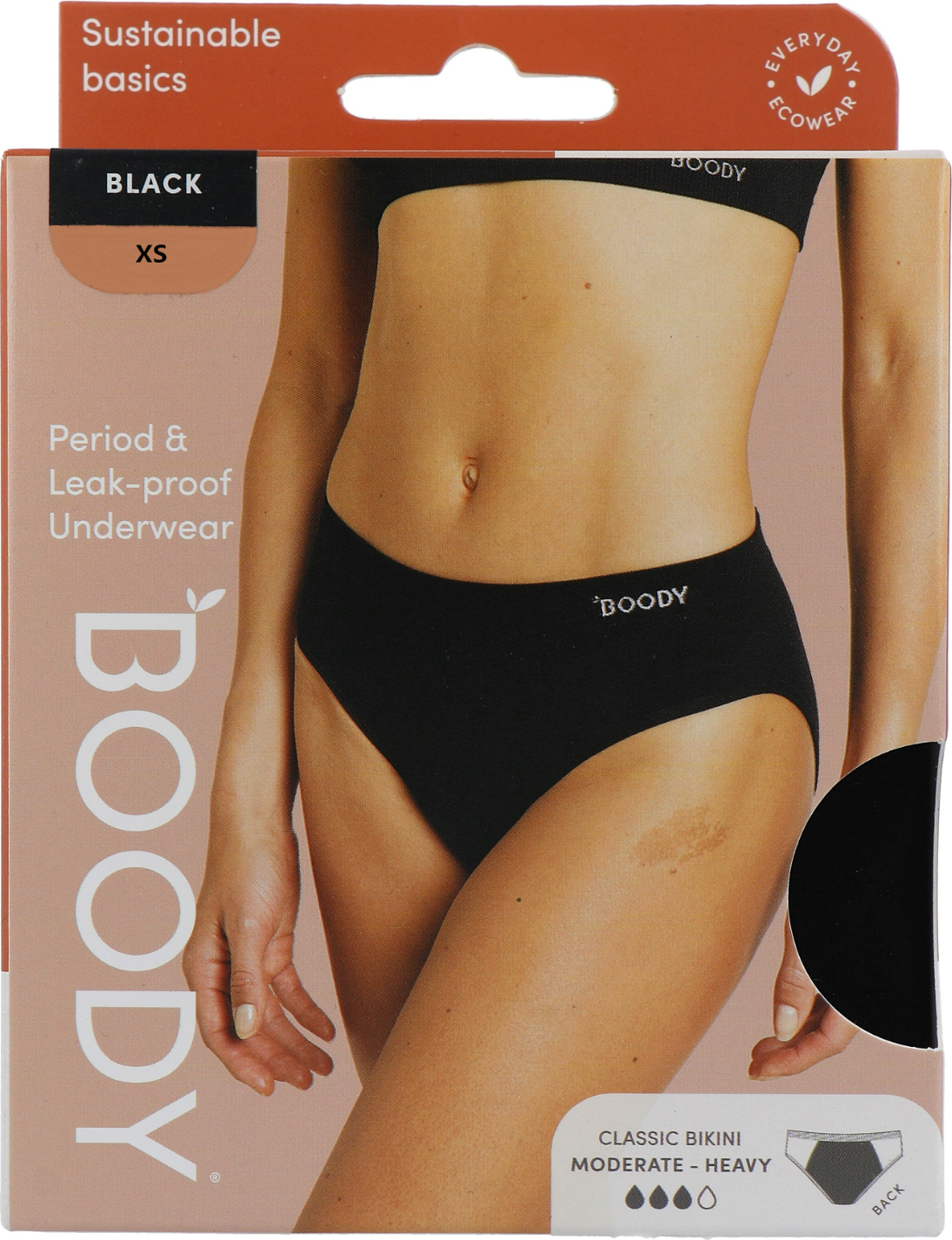 Boody Menstruatieondergoed Bikinislip Zwart Normaal/Hevig Maat XS