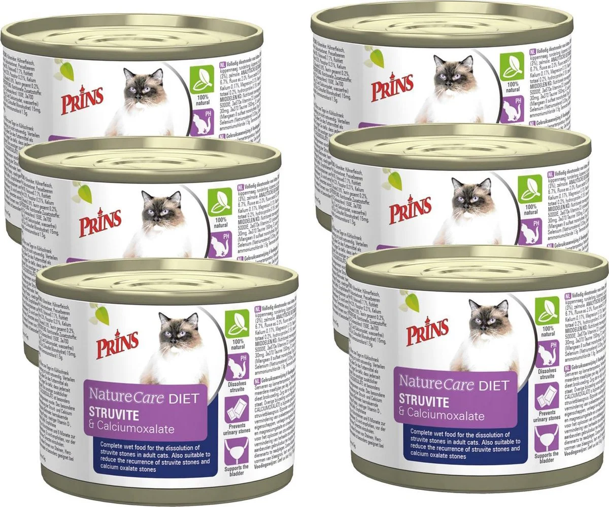 6x Prins NatureCare Diet Kattenvoer Nat Struvite & Calciumoxalate 200 gr
